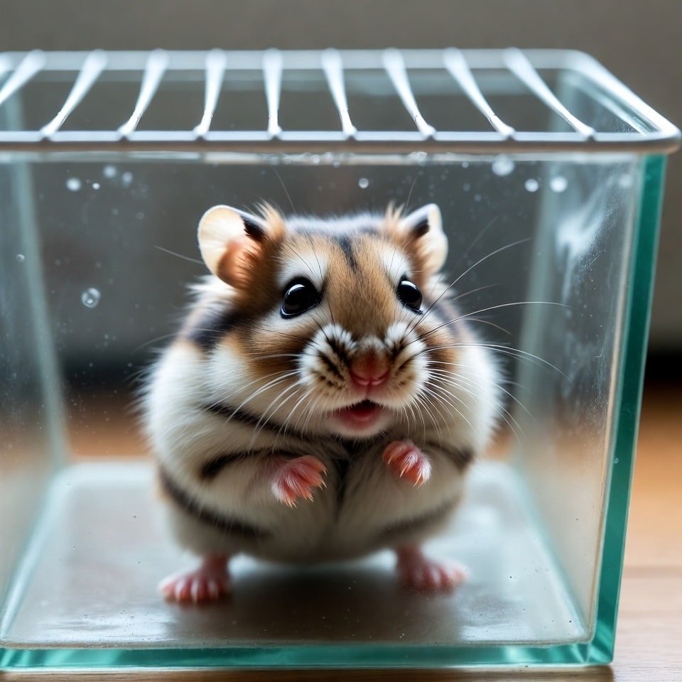 Hamster exploring calmly near a human hand